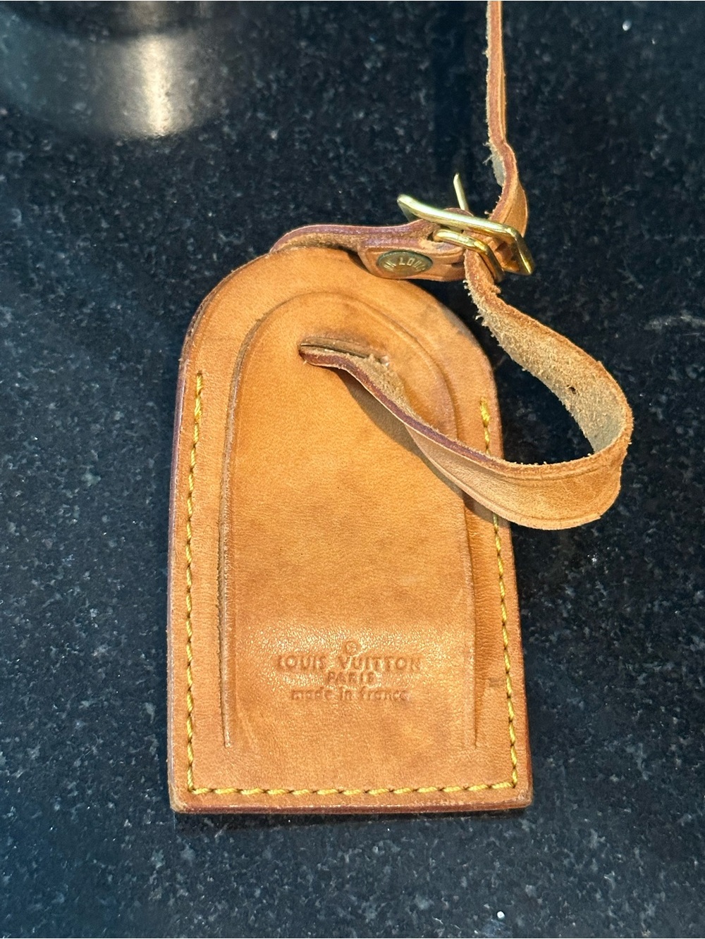 Louis Vuitton Brown Leather Luggage Tag with Gold-Tone Buckle